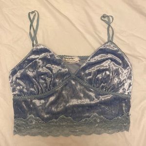 Urban Outfitters (Urban Renewal) blue velvet and lace tank top